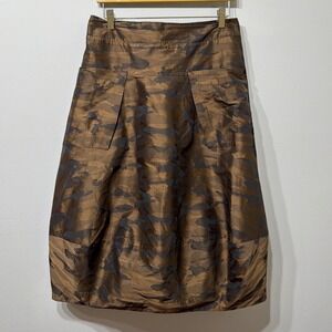 Sun Kim‎ Bronze Camo Bubble Midi Skirt Brown Jacquard Women Medium
